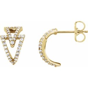 Ladies Natural Diamond Geometric Hoop Earrings — 14K Yellow Gold