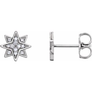 Ladies Natural Diamond Star Earrings — 14K White Gold