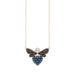 14K Rose Gold Ladies Butterfly Necklace With Colorful Diamond Accents In Blue, Dark Brown, And Round Cuts. A Stylish 0.33 Ct Jewelry Necklace