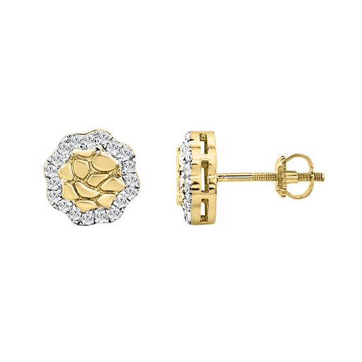 �Shiny Ladies Halo Fashion Earrings 0.33Ct Round Diamond 10K Yellow Gold Elegant Gold Diamond Jewelry For Women