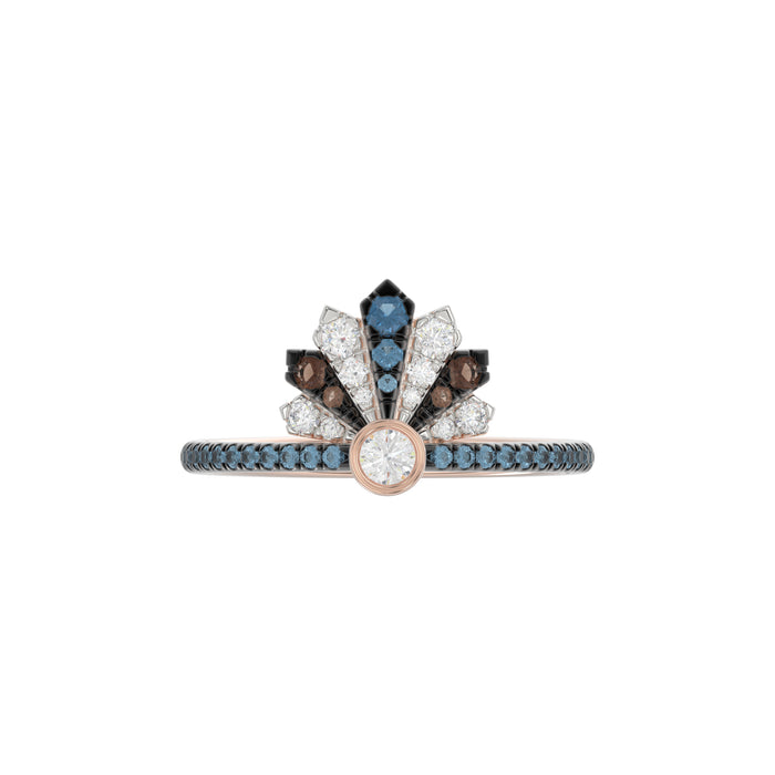 LADIES RING 0.50CT ROUND/ROUND BLUE/DARK BROWN DIAMOND 14K ROSE GOLD