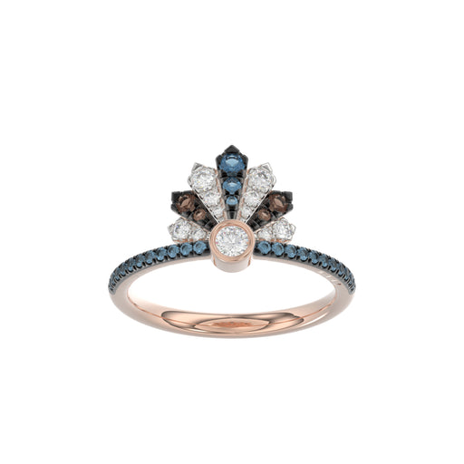 LADIES RING 0.50CT ROUND/ROUND BLUE/DARK BROWN DIAMOND 14K ROSE GOLD