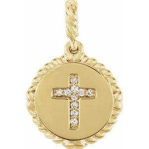 Ladies Natural Diamond Cross Rope Pendant (I1, G-H) — 14K Yellow Gold