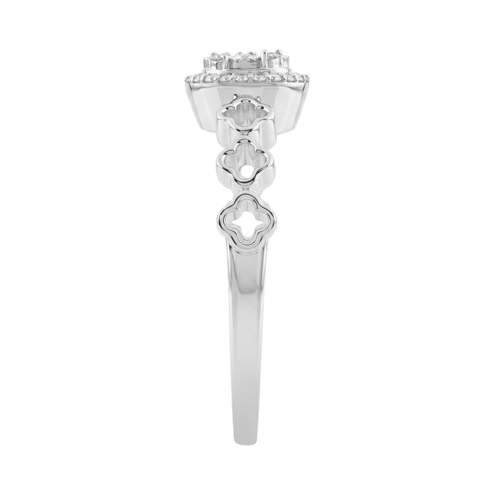 Ladies Sterling Silver 0.13Ct Round Diamond Halo Ring Classic Ladies Diamond Jewelry Ring