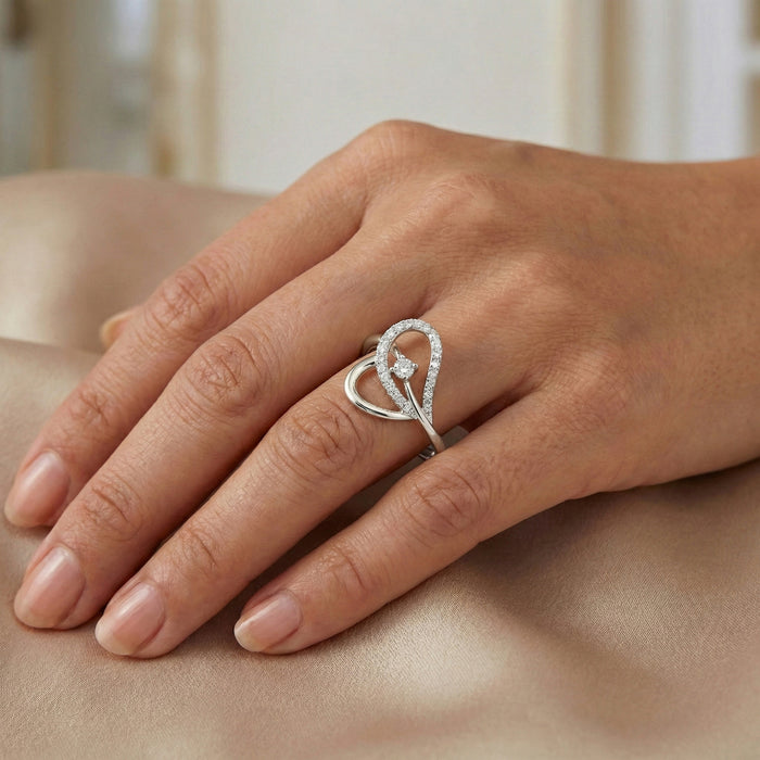 Ladies Elysian Heart Ring 0.15Ct Round Diamond Sterling Silver White � Romantic Fine Jewelry For Women