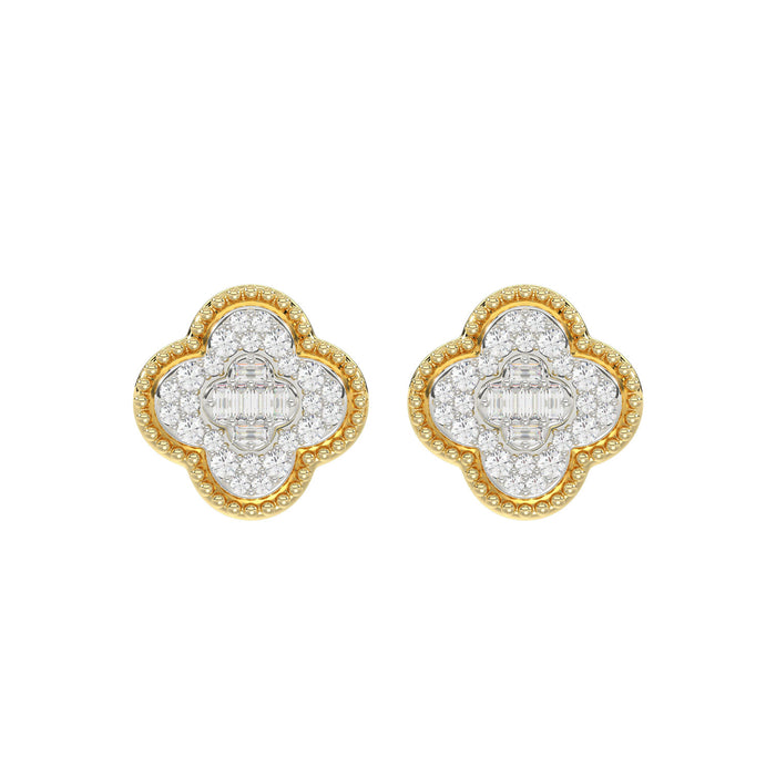 LADIES EARRING 0.25CT ROUND/BAGUETTE DIAMOND 10K YELLOW GOLD
