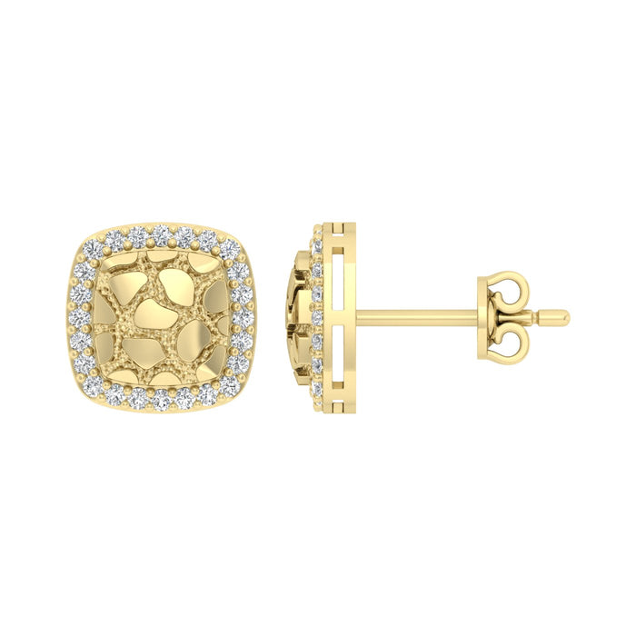 �Ladies Nugget Halo Fashion Earrings 0.25Ct Round Diamond 10K Yellow Gold � Fashionable Women�S Jewelry Gift