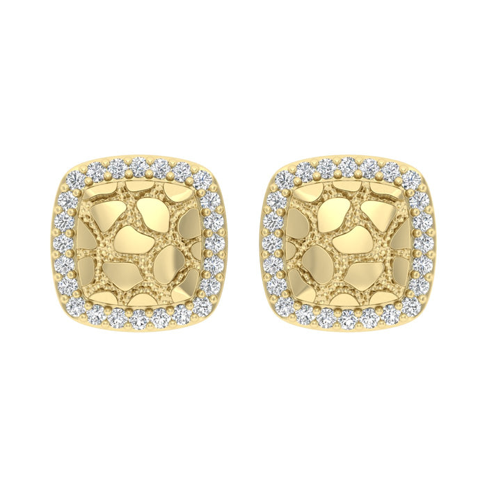 �Ladies Nugget Halo Fashion Earrings 0.25Ct Round Diamond 10K Yellow Gold � Fashionable Women�S Jewelry Gift