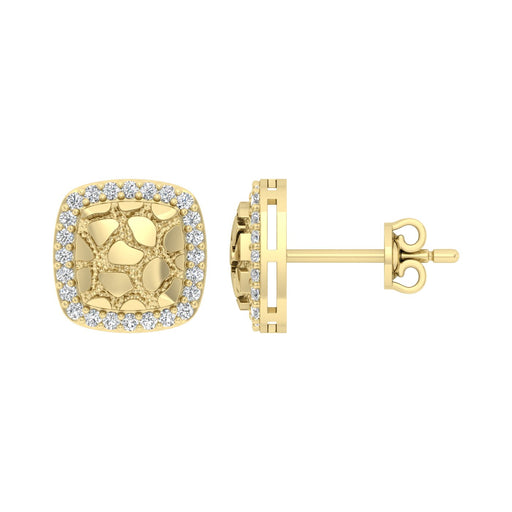 “Ladies Nugget Halo Fashion Earrings 0.25Ct Round Diamond 10K Yellow Gold – Fashionable Women’S Jewelry Gift