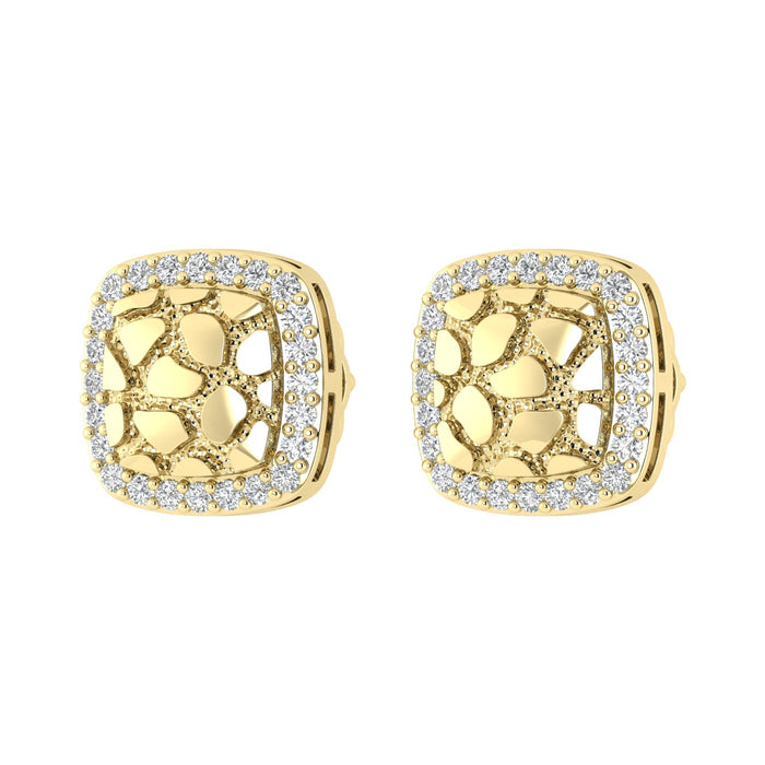 “Ladies Nugget Halo Fashion Earrings 0.25Ct Round Diamond 10K Yellow Gold – Fashionable Women’S Jewelry Gift