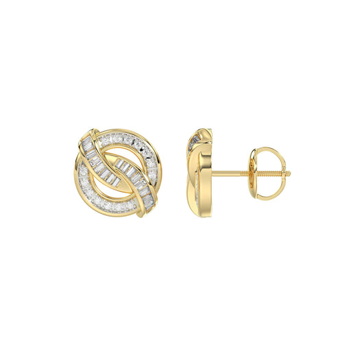 LADIES EARRING 0.20CT ROUND/BAGUETTE DIAMOND 10K YELLOW GOLD