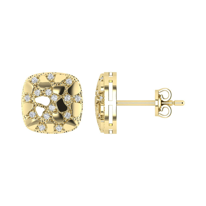 �Ladies Nugget-Fashion Earrings 0.15Ct Round Diamond 10K Yellow Gold � Elegant Women�S Fashion Jewelry Gift