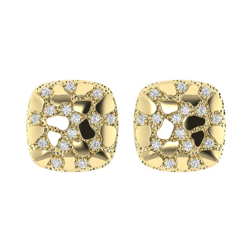 �Ladies Nugget-Fashion Earrings 0.15Ct Round Diamond 10K Yellow Gold � Elegant Women�S Fashion Jewelry Gift
