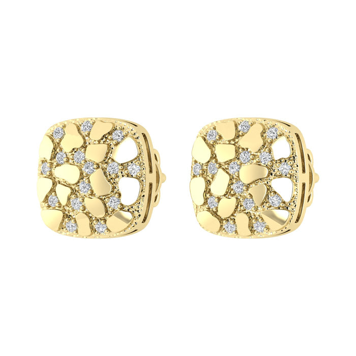 “Ladies Nugget-Fashion Earrings 0.15Ct Round Diamond 10K Yellow Gold – Elegant Women’S Fashion Jewelry Gift