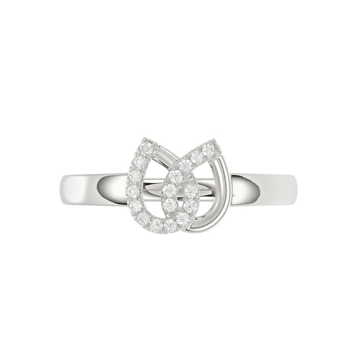 Ladies Lucky Horseshoe Fashion Ring 0.10Ct Round Diamond Sterling Silver White � Double Horseshoe Fashion Jewelry
