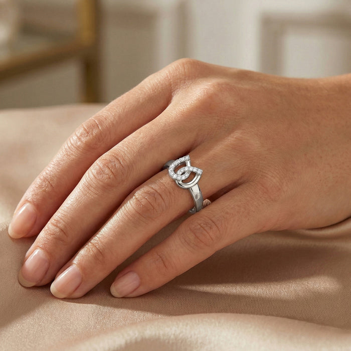Ladies Lucky Horseshoe Fashion Ring 0.10Ct Round Diamond Sterling Silver White � Double Horseshoe Fashion Jewelry