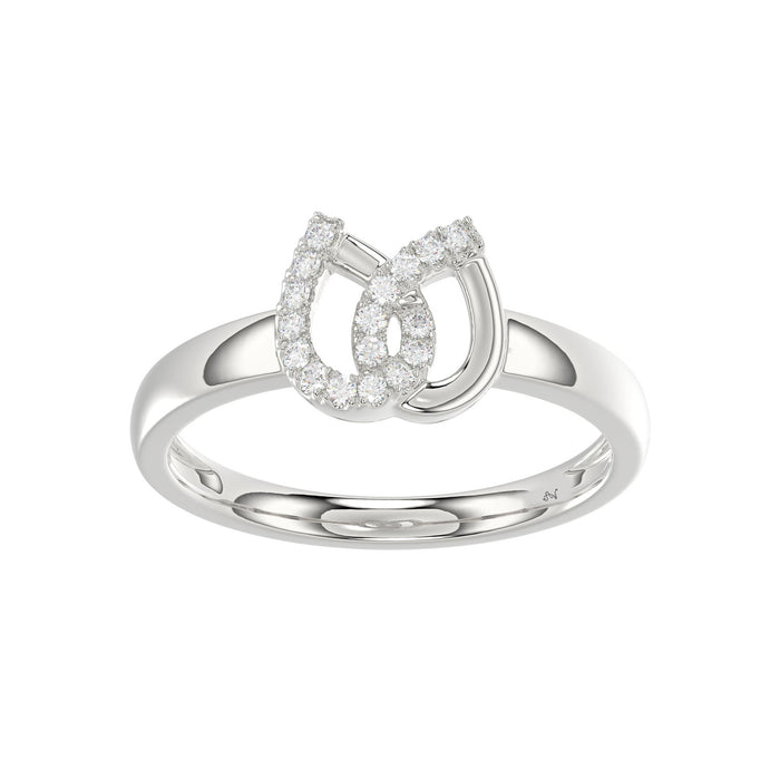 Ladies Lucky Horseshoe Fashion Ring 0.10Ct Round Diamond Sterling Silver White � Double Horseshoe Fashion Jewelry