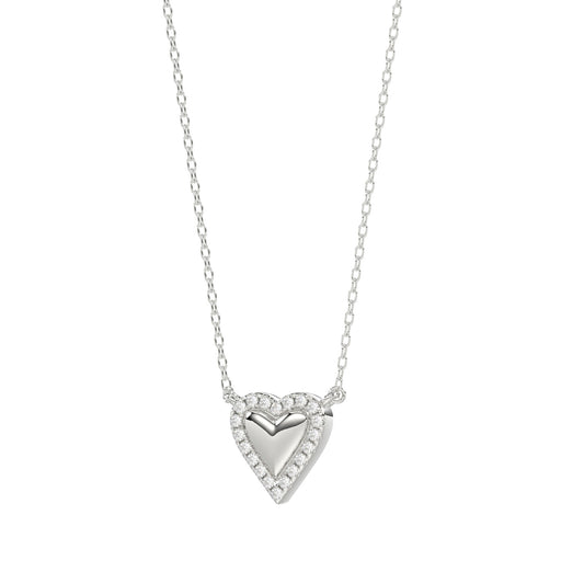 Round Diamond Heart Necklace, 0.10Ct Sterling Silver  Love Necklace, Minimal Heart Charm Pendant For Your Loved One, Girlfriend Gift