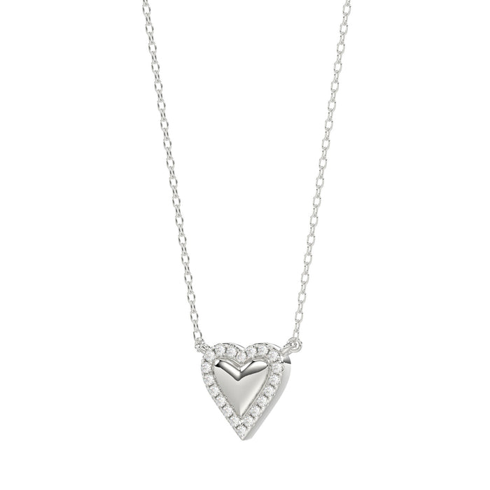 Round Diamond Heart Necklace, 0.10Ct Sterling Silver  Love Necklace, Minimal Heart Charm Pendant For Your Loved One, Girlfriend Gift