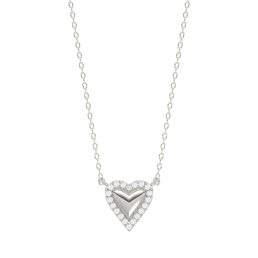 Round Diamond Heart Necklace, 0.10Ct Sterling Silver  Love Necklace, Minimal Heart Charm Pendant For Your Loved One, Girlfriend Gift
