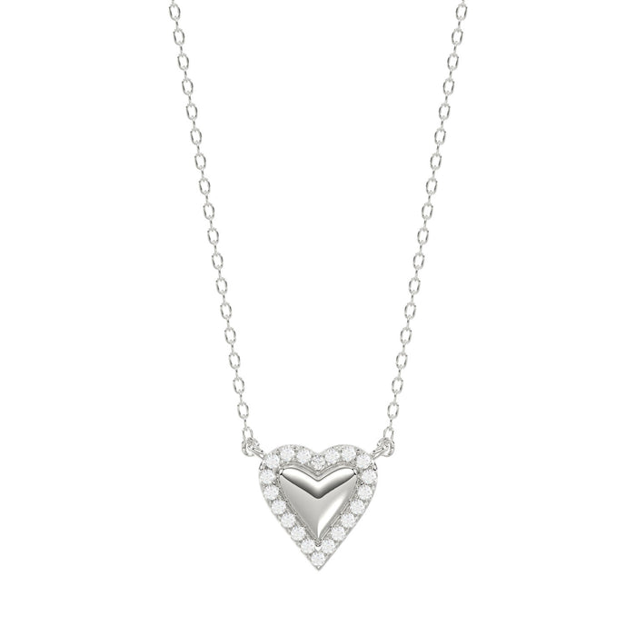 Round Diamond Heart Necklace, 0.10Ct Sterling Silver  Love Necklace, Minimal Heart Charm Pendant For Your Loved One, Girlfriend Gift