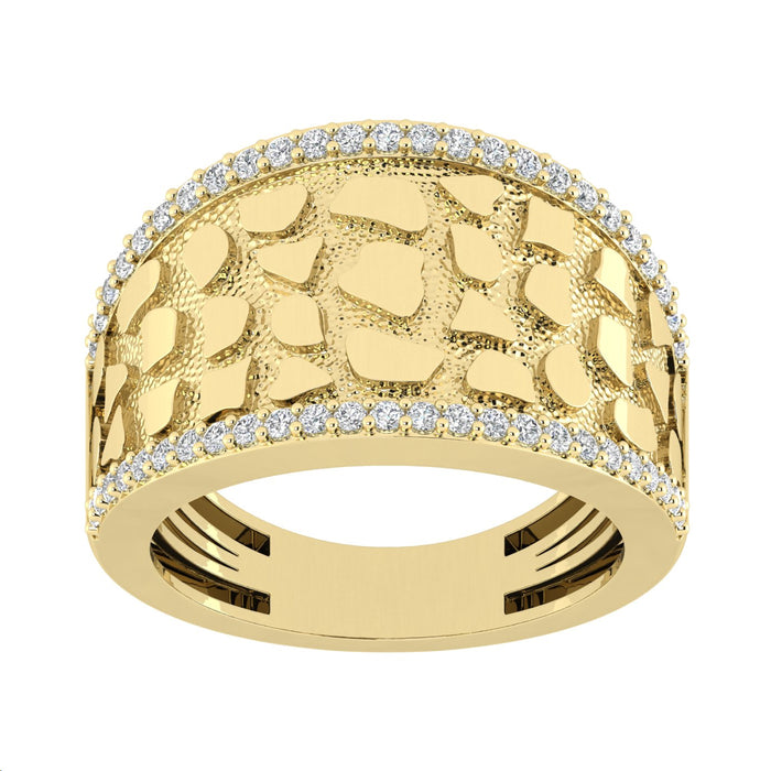 Men�S 10K Yellow Gold Diamond Nugget Ring 0.50Ct Round Diamond,Stylish Men�S Wedding & Fashion Ring