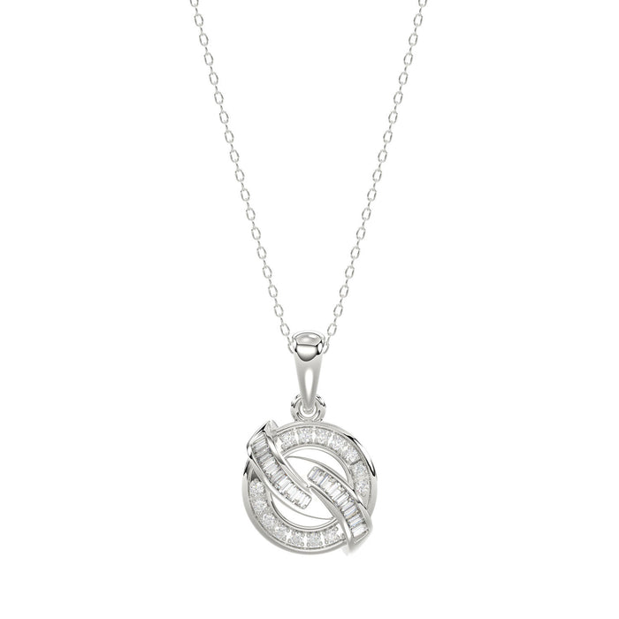 Elegant 0.15Ct Round & Baguette Diamond Pendant In Sterling Silver Ladies Fine Jewelry With Chain