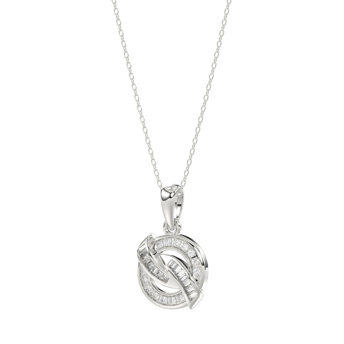 Elegant 0.15Ct Round & Baguette Diamond Pendant In Sterling Silver Ladies Fine Jewelry With Chain