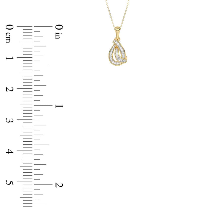 LADIES PENDANT 0.15CT ROUND/BAGUETTE DIAMOND 10K YELLOW GOLD