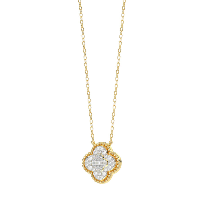 LADIES PENDANT 0.25CT ROUND/BAGUETTE DIAMOND 10K YELLOW GOLD