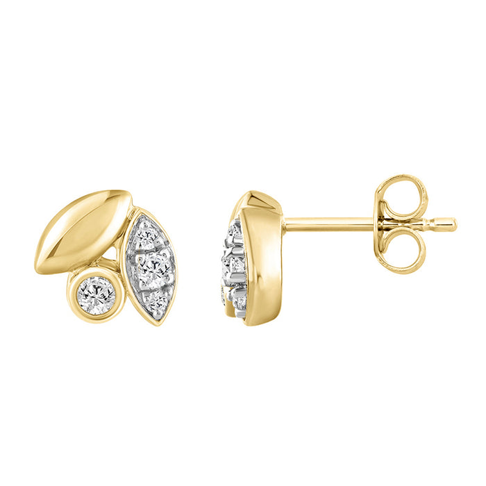 Elegance Ladies Round Diamond Cluster Fashion Earrings In 10K Yellow Gold � Marquise Design