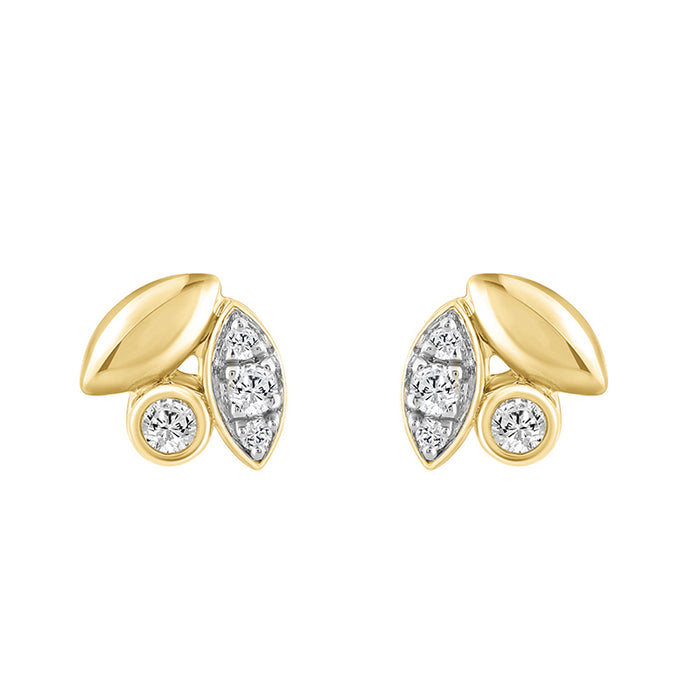 Elegance Ladies Round Diamond Cluster Fashion Earrings In 10K Yellow Gold � Marquise Design