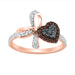 Women�S 14K Rose Gold Round Diamond Ring  0.50Ct Blue & Dark Brown With Heart-Shaped Cluster