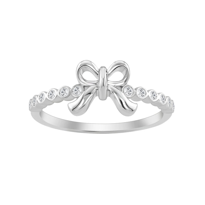 Sterling Silver Ladies 0.10CT Round Diamond Bow Design Engagement Ring Elegant Romantic Jewelry Gift