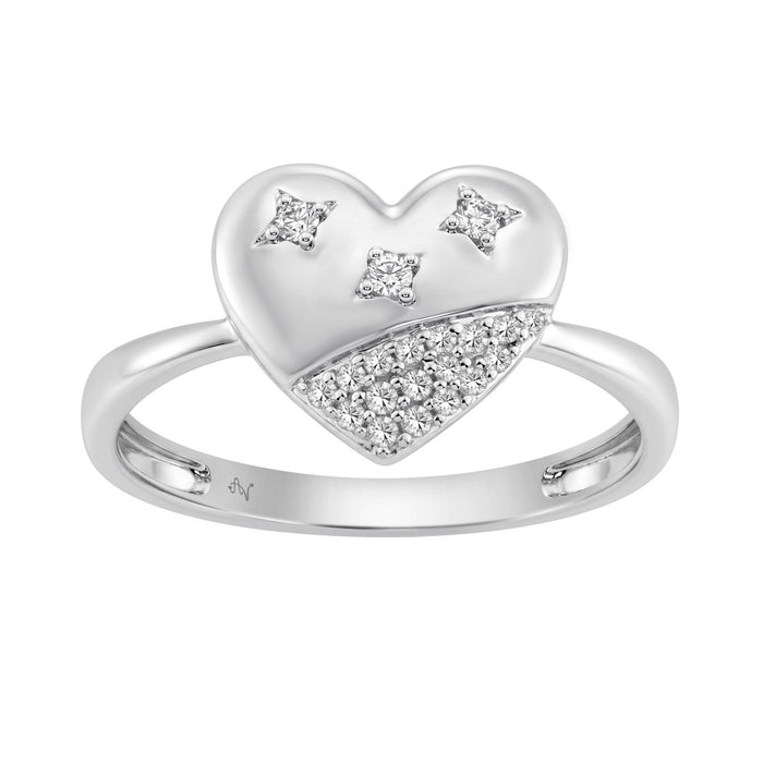 Sterling Silver Ladies Fashion Ring With 0.10Ct Round Diamond Heart Design