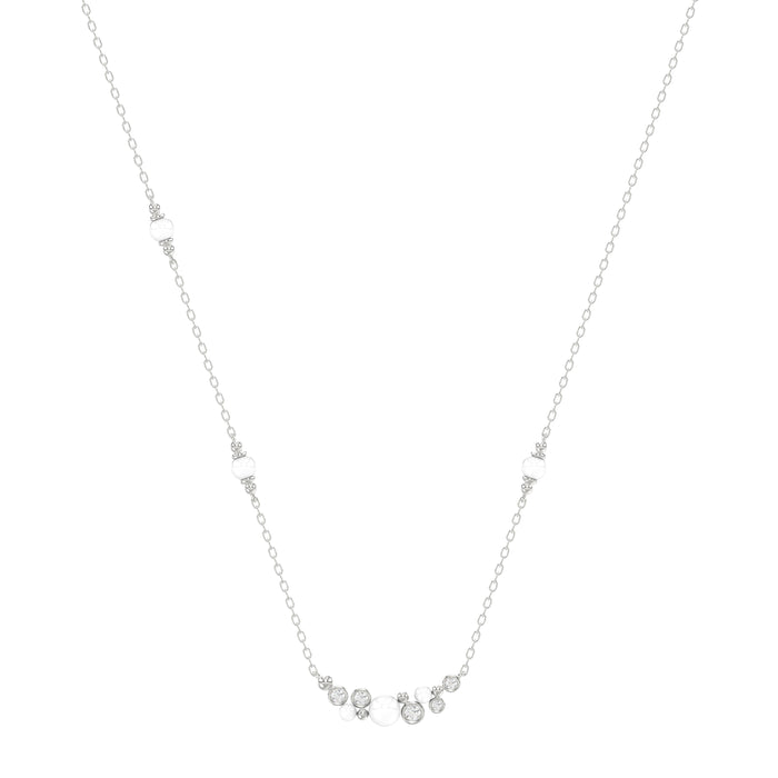 Elegant 14K White Gold Ladies Necklace With Pearl Centerpiece And Round Diamond Accents 0.16Ct. Perfect For Everyday Elegance Or Gifting.
