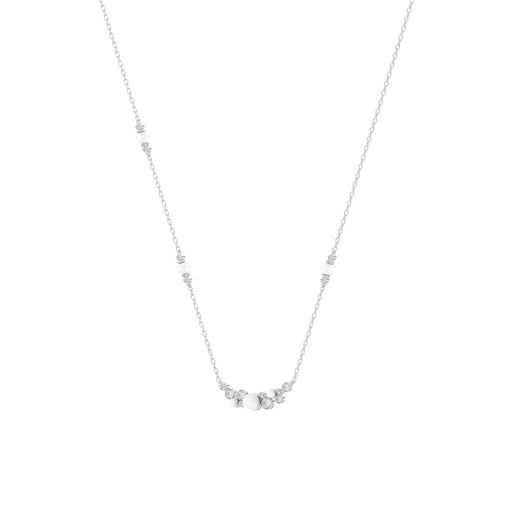 14K White Gold 0.16Ct Ladies Pearl Necklace  Round Diamond Bezel Design