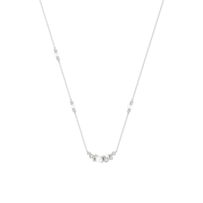 14K White Gold 0.16Ct Ladies Pearl Necklace  Round Diamond Bezel Design