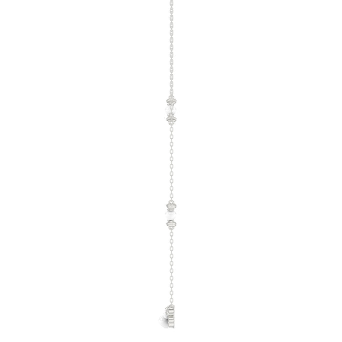 Elegant 14K White Gold Ladies Necklace With Pearl Centerpiece And Round Diamond Accents 0.16Ct. Perfect For Everyday Elegance Or Gifting.