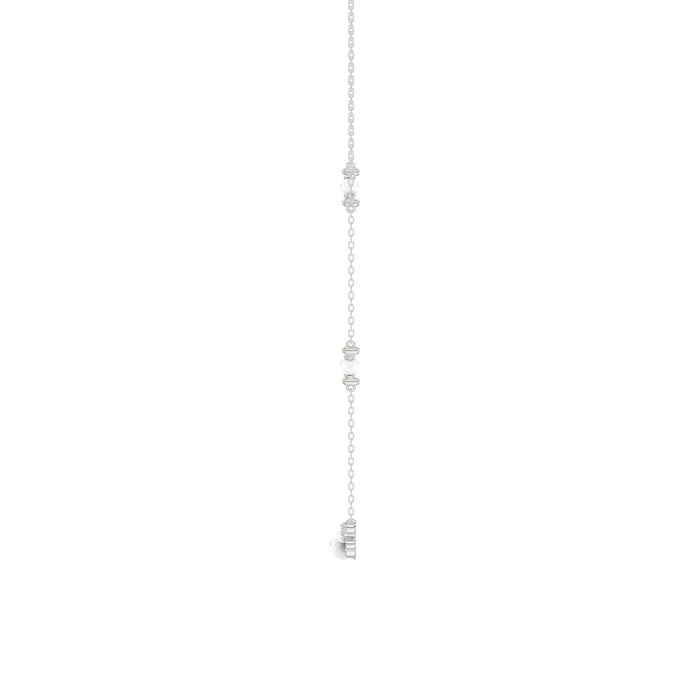 14K White Gold 0.16Ct Ladies Pearl Necklace  Round Diamond Bezel Design