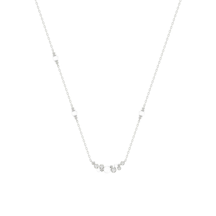 14K White Gold 0.16Ct Ladies Pearl Necklace  Round Diamond Bezel Design