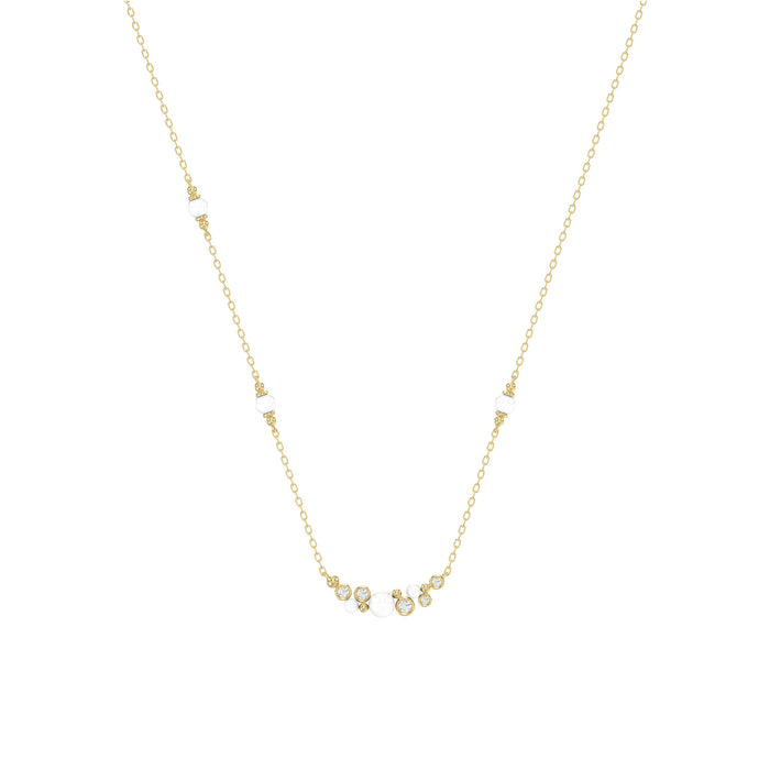 LADIES NECKLACE 0.16CT ROUND/PEARL DIAMOND 14K YELLOW GOLD