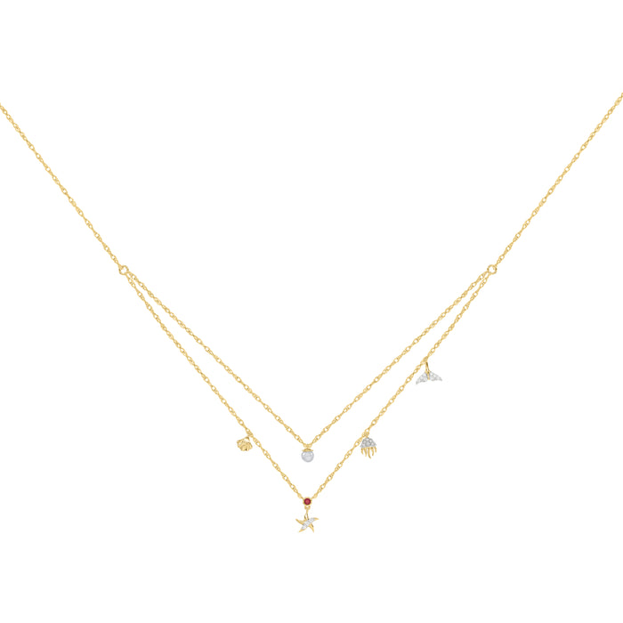 10K Yellow Gold Ladies 0.16CT Round Diamond Pearl Necklace Elegant Diamond & Pearl Jewelry