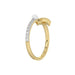 Stylish 10K Yellow Gold Ladies Ring Featuring Letter “R”, Luminous Pearl, And Round Diamond Accents. A Delicate 0.10Ct Fine Jewelry Piece.