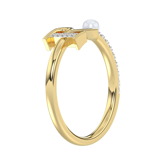 LADIES RING 0.10CT ROUND/PEARL DIAMOND 10K YELLOW GOLD
