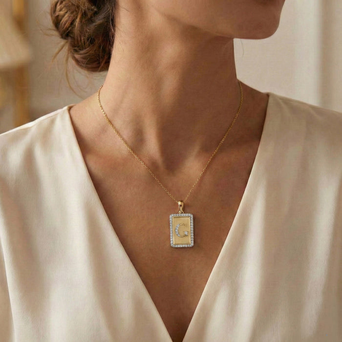 10K Yellow Gold letter 'G' Fashion Pendant With Chain - 0.20 CT Round Diamond Ladies Jewelry Gift