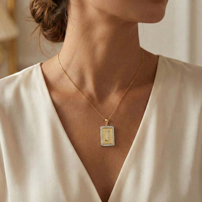 10K Yellow Gold letter 'J' Fashion Pendant With Chain - 0.20 CT Round Diamond Ladies Jewelry Gift