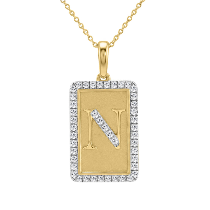 Elegant Ladies 0.20Ct Round Diamond �N Alphabet Fashion Pendant With Chain � 10K Yellow Gold
