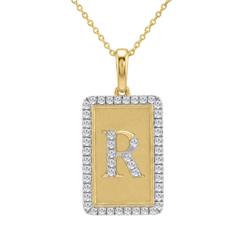 Elegant Ladies 0.20Ct Round Diamond �R Alphabet Fashion Pendant With Chain � 10K Yellow Gold