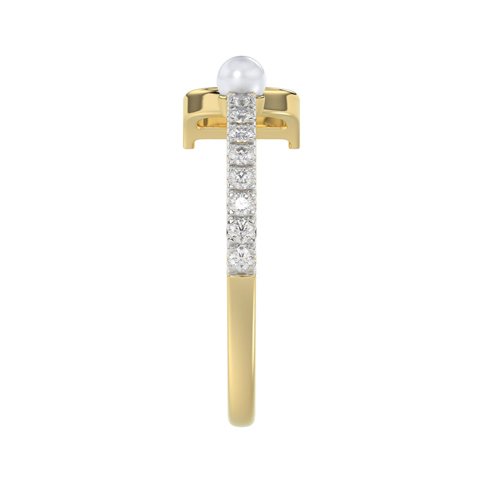 LADIES RING 0.10CT ROUND/PEARL DIAMOND 10K YELLOW GOLD